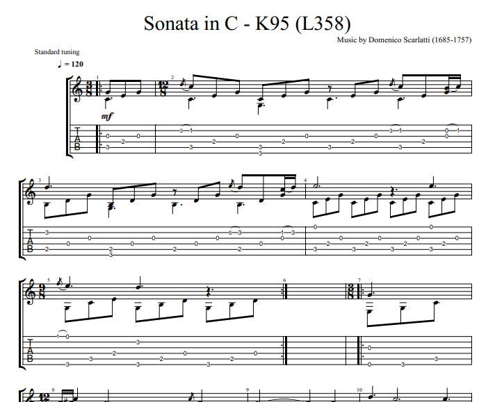 Domenico Scarlatti - Sonata in C - K95 L358 sheet music for guitar